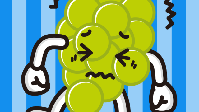 ブルブル震えるマスカットちゃんのイラスト【色、背景あり】PNG