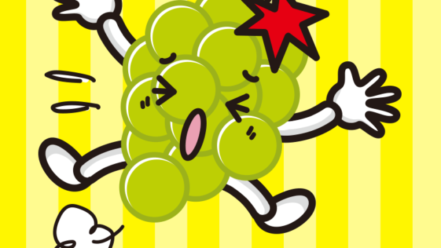 ぶつかるマスカットちゃんのイラスト【色、背景あり】PNG