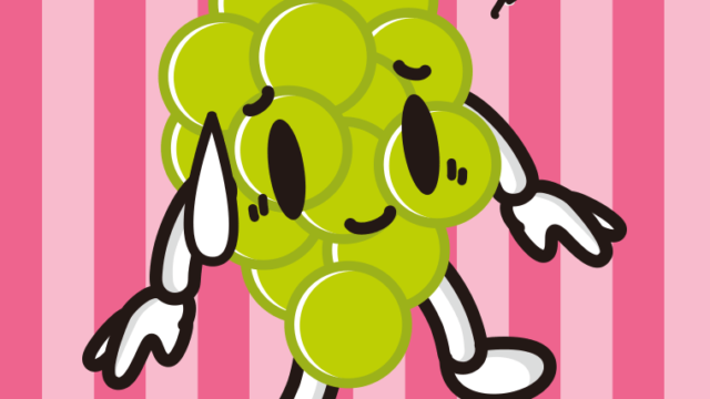 苦笑いするマスカットちゃんのイラスト【色、背景あり】PNG