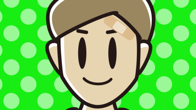 顔に絆創膏を貼った男性のイラスト【色、背景あり】PNG