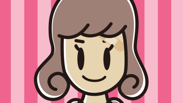 顔に絆創膏を貼った女子大学生のイラスト【色、背景あり】PNG