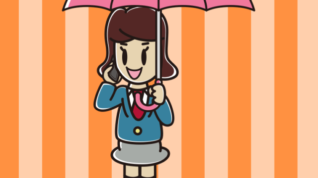 傘をさしてスマホで話す女子高校生のイラスト【色、背景あり】PNG