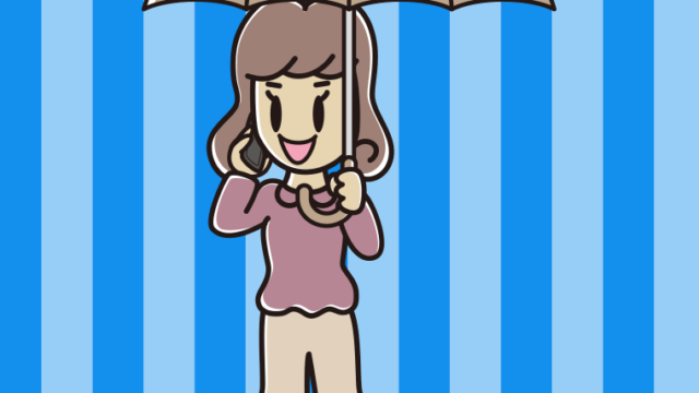 傘をさしてスマホで話す女子大学生のイラスト【色、背景あり】PNG