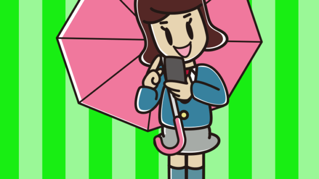 傘をさしてスマホを使う女子高校生のイラスト【色、背景あり】PNG
