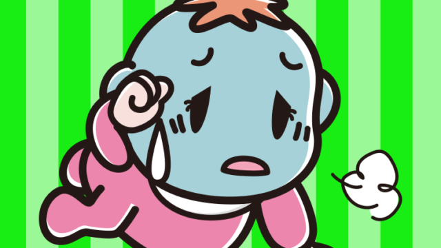 具合が悪い女の子の赤ちゃんのイラスト【色、背景あり】PNG