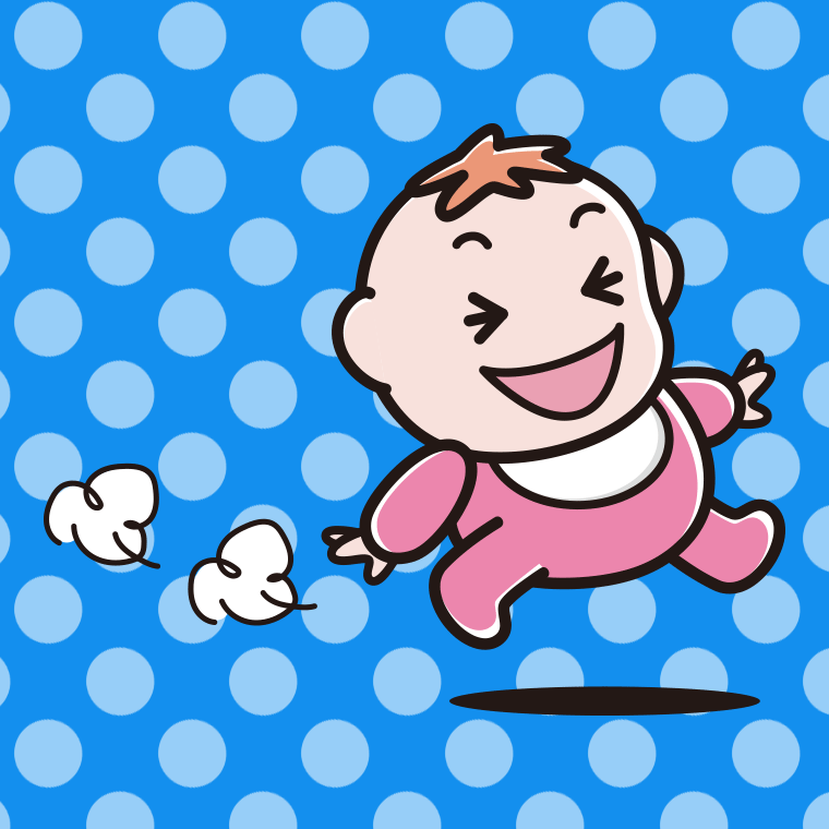 走る女の子の赤ちゃんのイラスト【色、背景あり】PNG