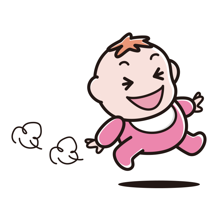 走る女の子の赤ちゃんのイラスト【色あり、背景なし】透過PNG