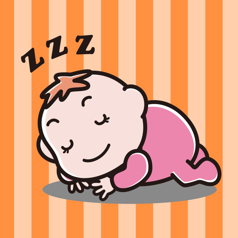 うつ伏せで寝る女の子の赤ちゃんのイラスト【色、背景あり】PNG