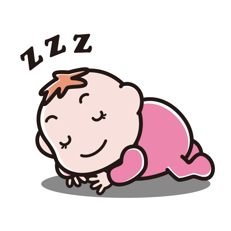 うつ伏せで寝る女の子の赤ちゃんのイラスト【色あり、背景なし】透過PNG
