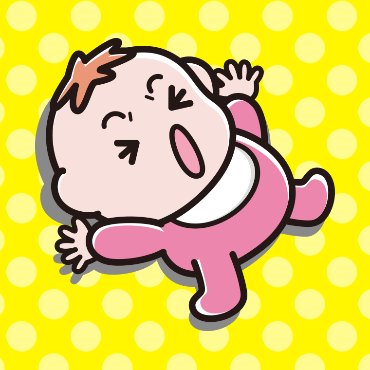 大あくびする女の子の赤ちゃんのイラスト【色、背景あり】PNG