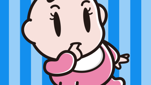 指をしゃぶる女の子の赤ちゃんのイラスト【色、背景あり】PNG