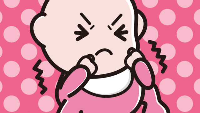 踏ん張る女の子の赤ちゃんのイラスト【色、背景あり】PNG