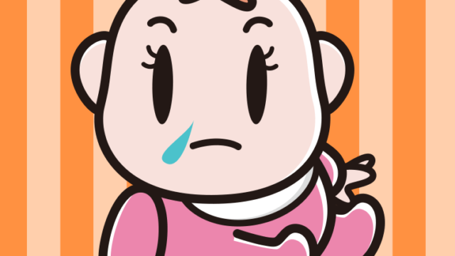 鼻水が出ている女の子の赤ちゃんのイラスト【色、背景あり】PNG