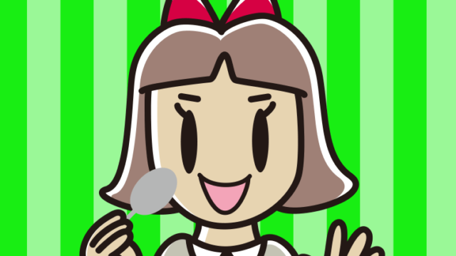 スプーンを持つ小学生女子のイラスト【色、背景あり】PNG