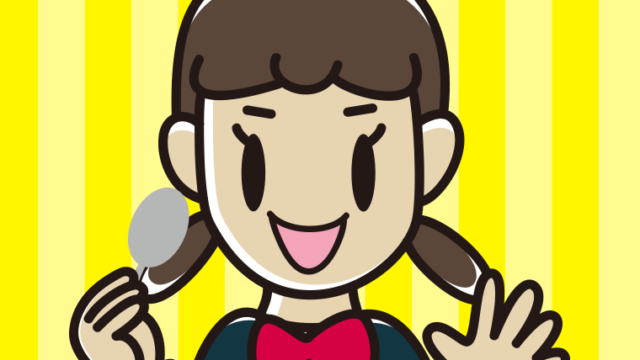 スプーンを持つ女子中学生のイラスト【色、背景あり】PNG