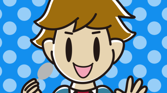 スプーンを持つ男子高校生のイラスト【色、背景あり】PNG