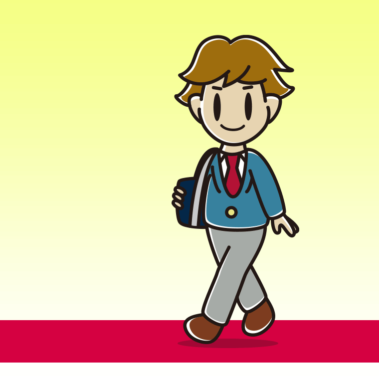 レッドカーペットを歩く男子高校生のイラスト【色、背景あり】PNG