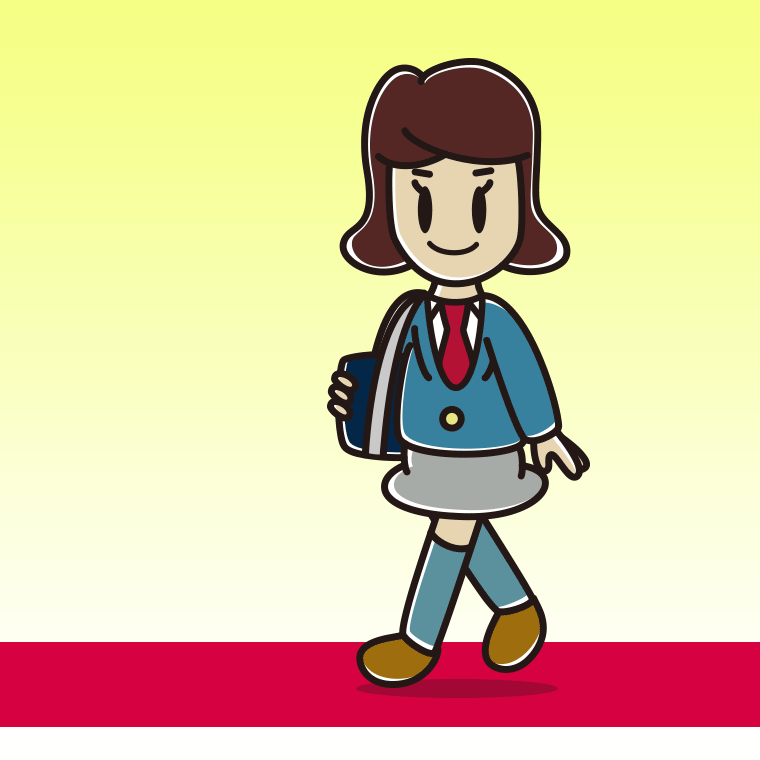 レッドカーペットを歩く女子高校生のイラスト【色、背景あり】PNG