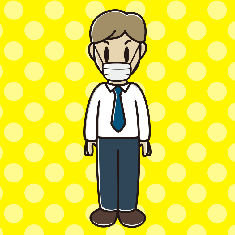 マスクをする男性会社員（ワイシャツ）のイラスト【色、背景あり】PNG