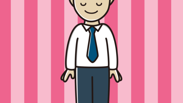 目を閉じる男性会社員（ワイシャツ）のイラスト【色、背景あり】PNG