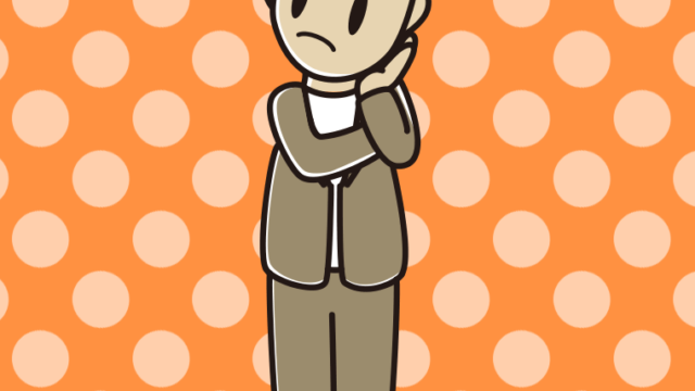 考える男性会社員（カジュアル）のイラスト【色、背景あり】PNG