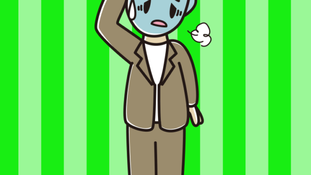 具合が悪い男性会社員（カジュアル）のイラスト【色、背景あり】PNG