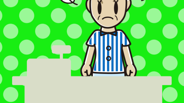 怒る年配女性コンビニ店員のイラスト【色、背景あり】PNG