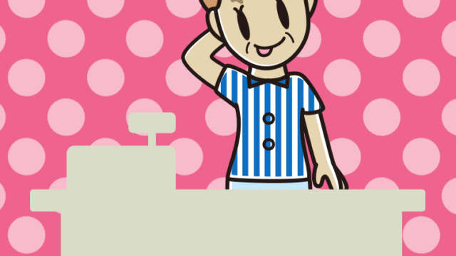 テヘヘな年配女性コンビニ店員のイラスト【色、背景あり】PNG