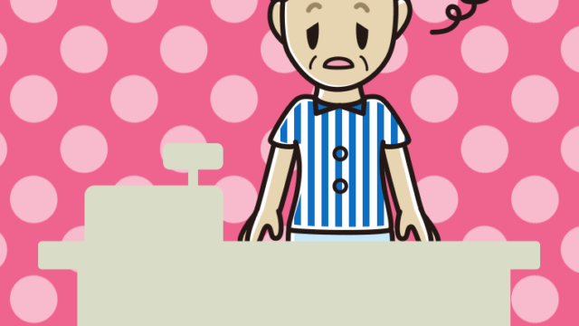 ぼーっとする年配女性コンビニ店員のイラスト【色、背景あり】PNG