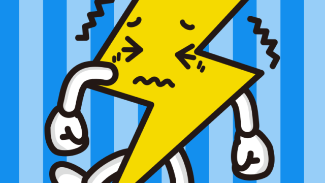 ブルブル震える雷ちゃんのイラスト【色、背景あり】PNG