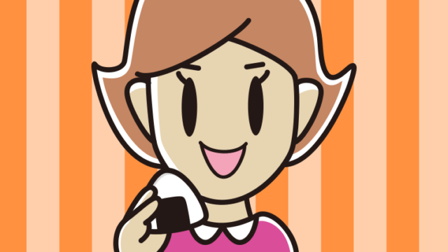 おにぎりを食べる女性のイラスト【色、背景あり】PNG