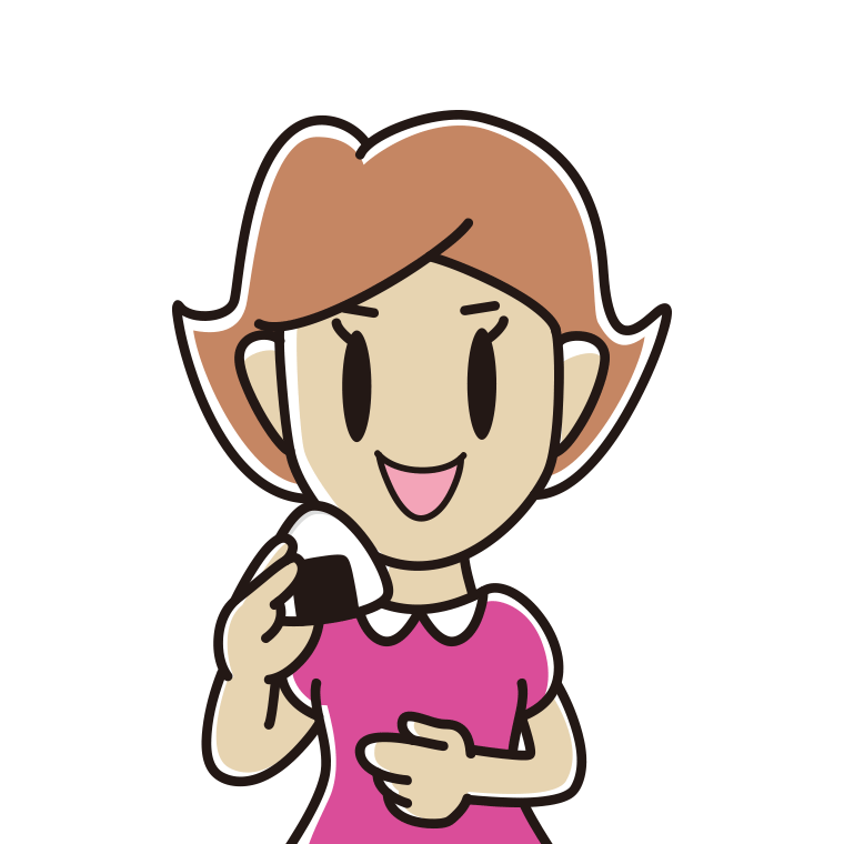 おにぎりを食べる女性のイラスト【色あり、背景なし】透過PNG