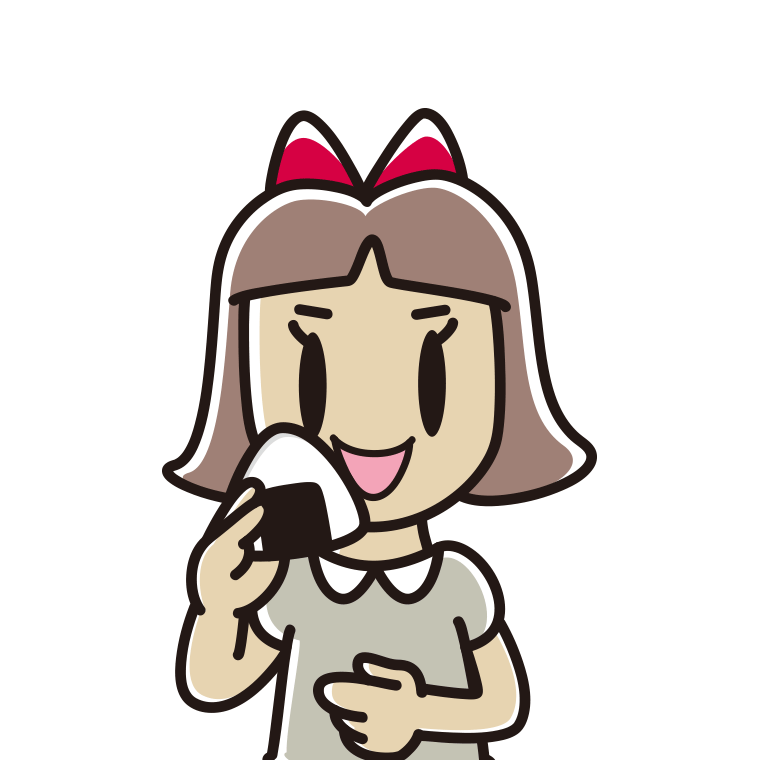 おにぎりを食べる小学生女子のイラスト【色あり、背景なし】透過PNG