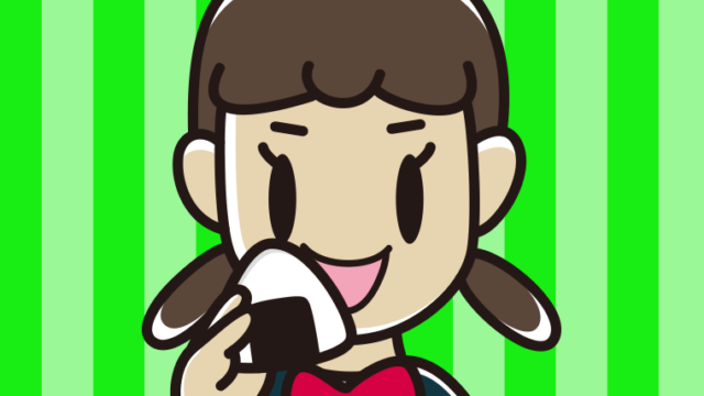 おにぎりを食べる女子中学生のイラスト【色、背景あり】PNG