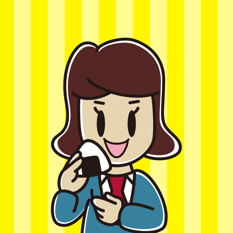 おにぎりを食べる女子高校生のイラスト【色、背景あり】PNG