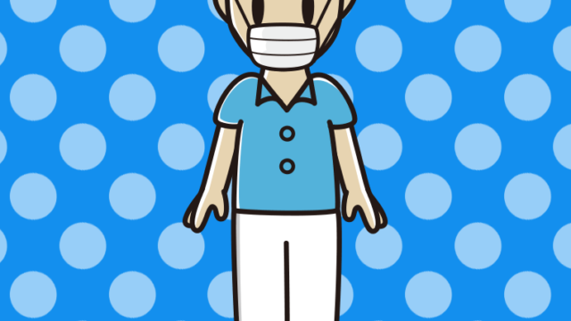 マスクをする男性会社員（クールビズ）のイラスト【色、背景あり】PNG