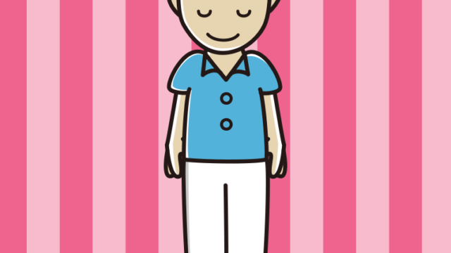 お辞儀する男性会社員（クールビズ）のイラスト【色、背景あり】PNG