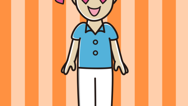 目がハートの男性会社員（クールビズ）のイラスト【色、背景あり】PNG