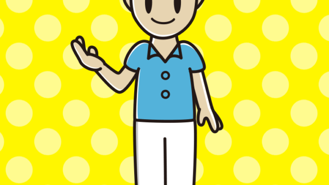 案内する男性会社員（クールビズ）のイラスト【色、背景あり】PNG