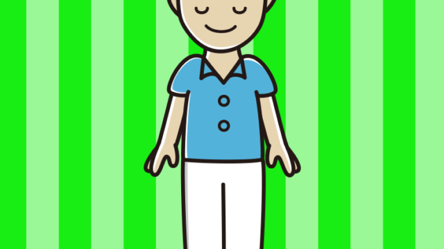 目を閉じる男性会社員（クールビズ）のイラスト【色、背景あり】PNG