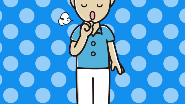 咳払いする男性会社員（クールビズ）のイラスト【色、背景あり】PNG