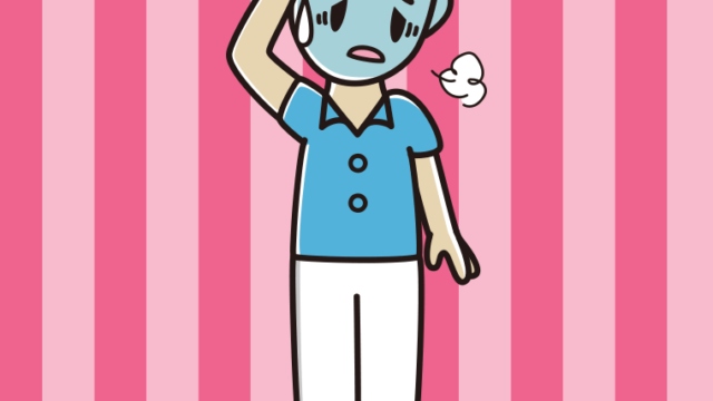 具合が悪い男性会社員（クールビズ）のイラスト【色、背景あり】PNG