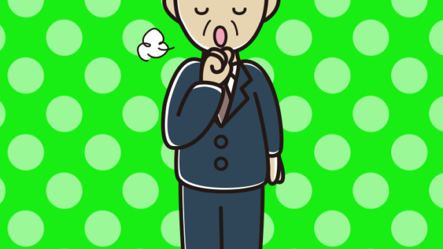 咳払いする年配男性会社員のイラスト【色、背景あり】PNG