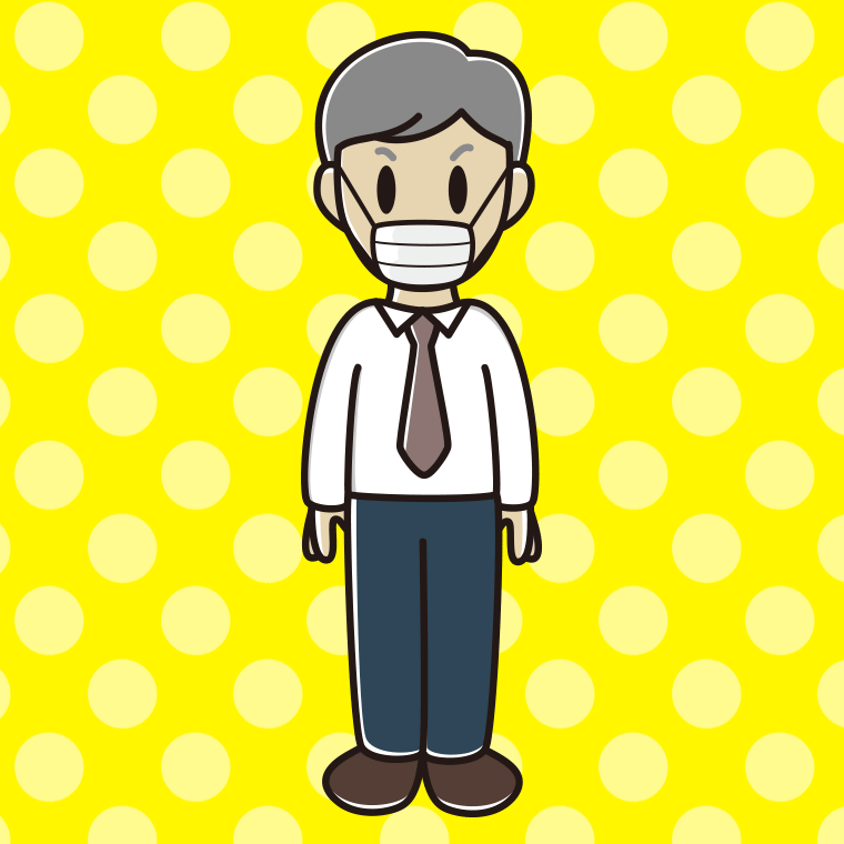 マスクをする年配男性会社員（ワイシャツ）のイラスト【色、背景あり】PNG