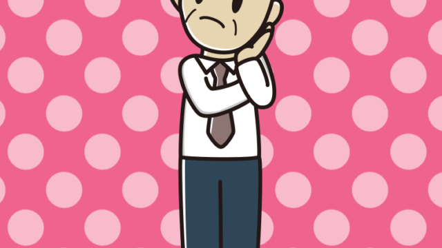 考える年配男性会社員（ワイシャツ）のイラスト【色、背景あり】PNG