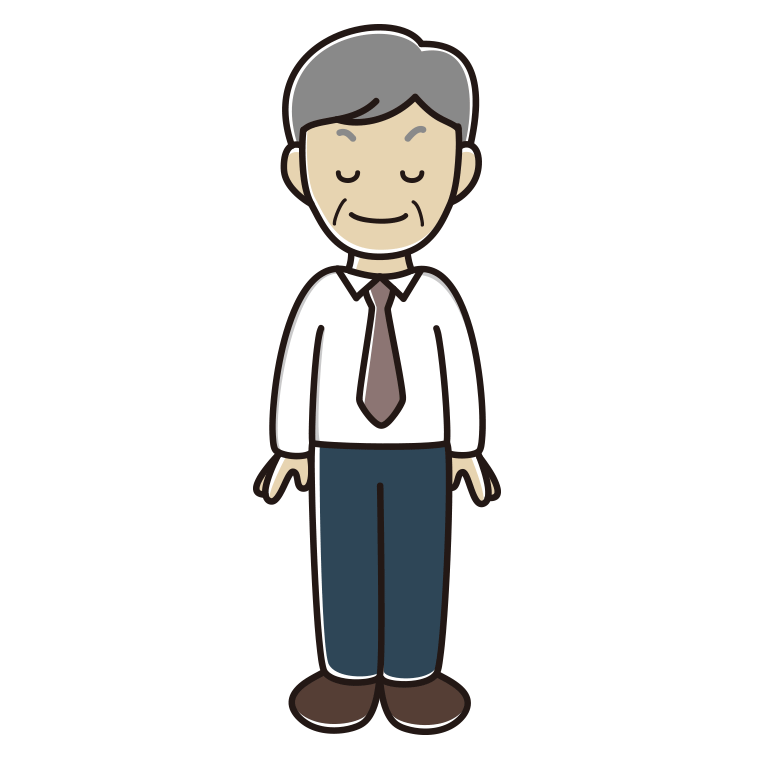 目を閉じる年配男性会社員（ワイシャツ）のイラスト【色あり、背景なし】透過PNG