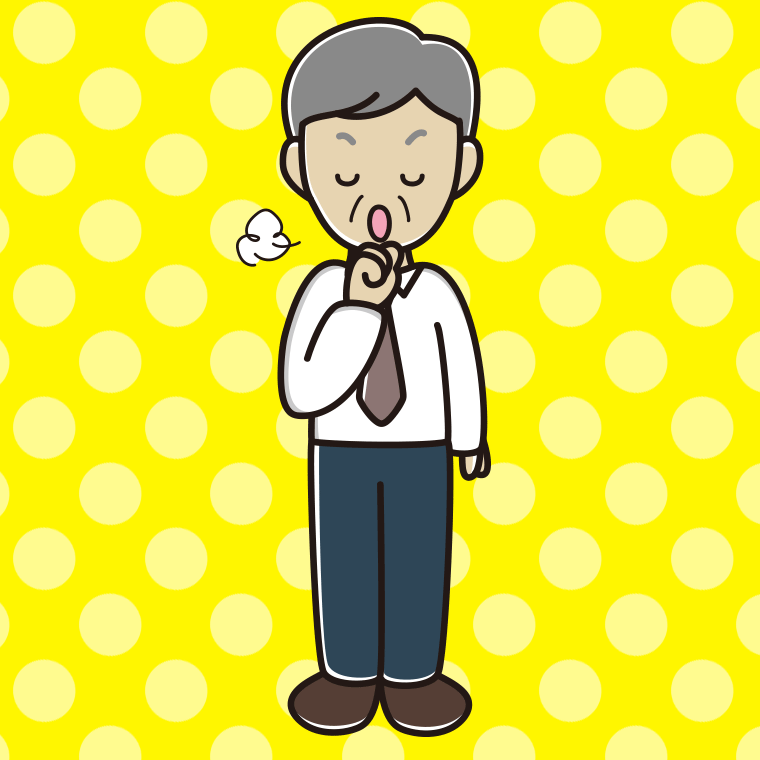 咳払いする年配男性会社員（ワイシャツ）のイラスト【色、背景あり】PNG