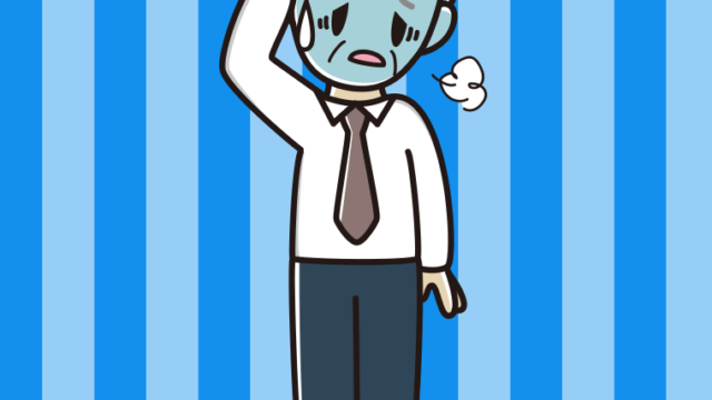 具合が悪い年配男性会社員（ワイシャツ）のイラスト【色、背景あり】PNG