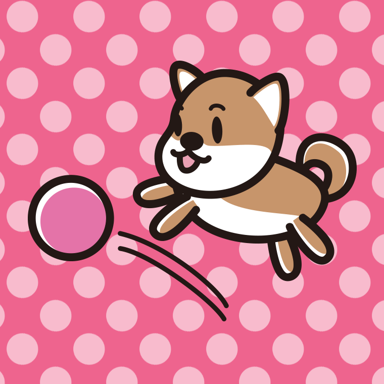 ボールを追う柴犬ちゃん（犬）のイラスト【色、背景あり】PNG