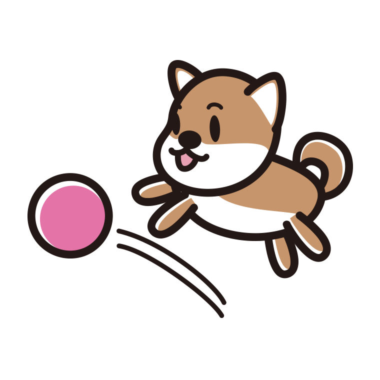 ボールを追う柴犬ちゃん（犬）のイラスト【色あり、背景なし】透過PNG